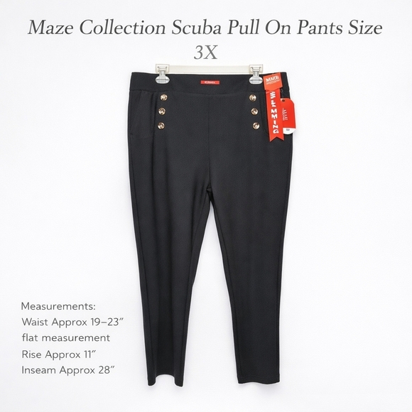 Maze Collection Pants - Maze Collection Scuba Pull On Pants 3X Black Slimming High Rise Stretch